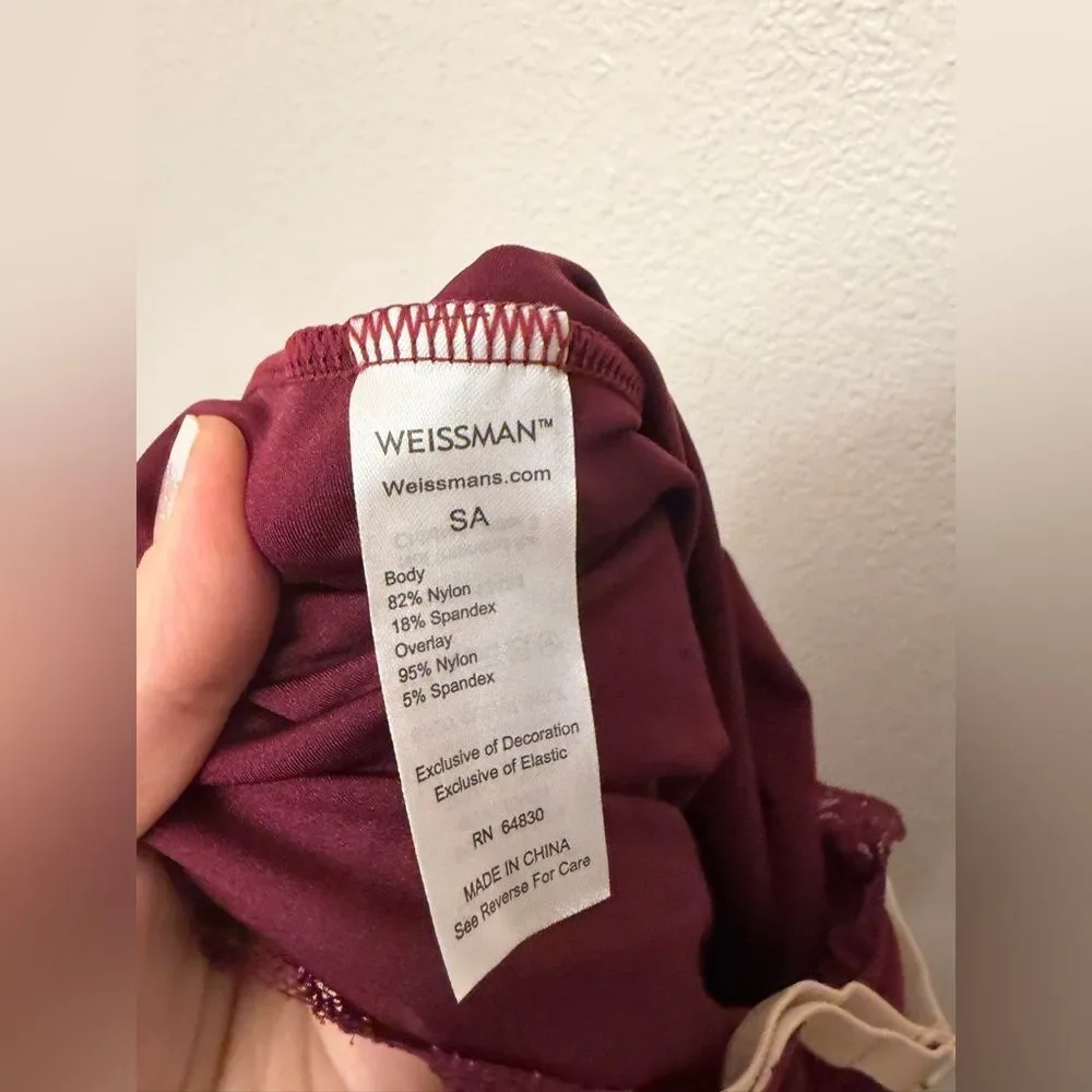 WEISSMAN Dance slip dress lace burgundy red How Will I Know lyrical 12434 SA adl